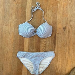 J. Crew Seersucker bikini - halter neck
